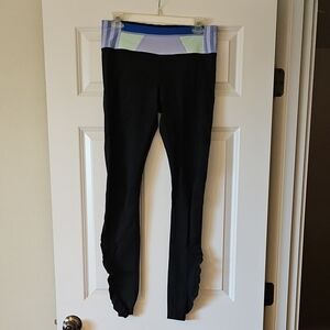 lululemon athletica Black Leggings with Blue and White Waistband